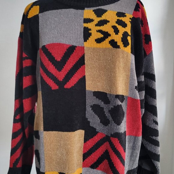 Imagio Unisex Tri-color Block Fleece High Collar Sweater (Size: Medium) - Picture 11 of 13